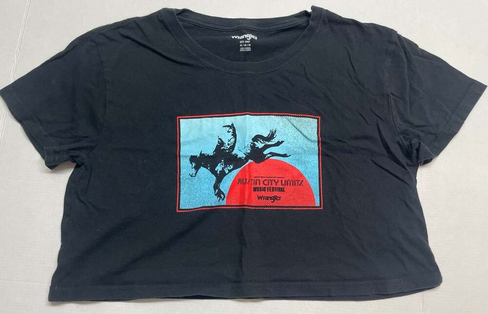 Wrangler Austin City Limits Music Festival Black Graphic Crop T-Shirt Top Size M